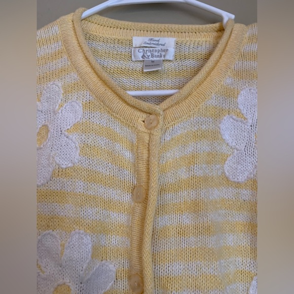 Christopher & Banks Hand Embroidered Flowers Knit Cardigan Vintage Cottagcore M - Picture 4 of 8